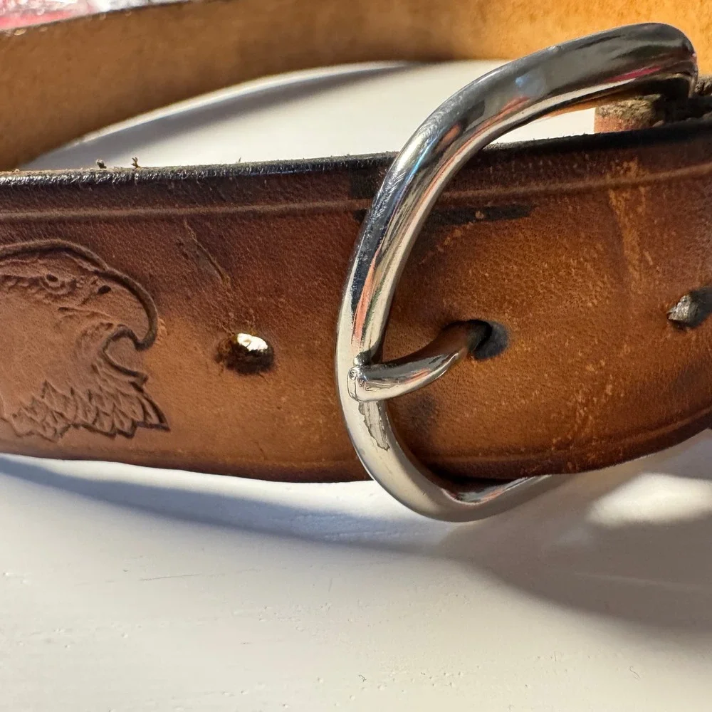 Vtg Trashed Brown Tooled Leather Belt A I Dad Eagle Stars Western 34 Bird Animal